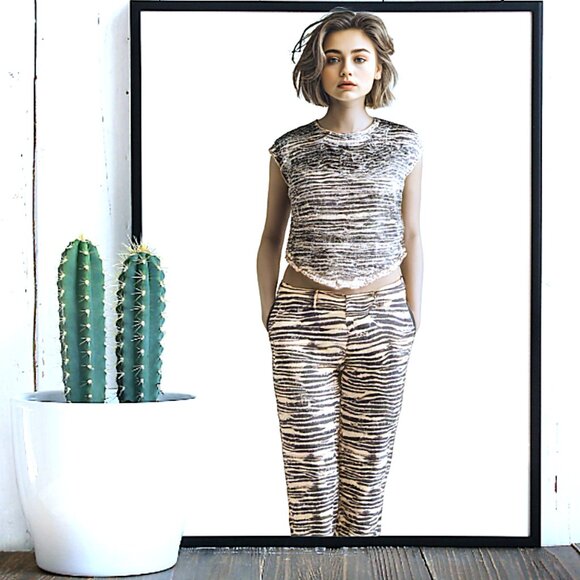 Mother Looker Girl With Cat Tattoo Ankle Fray Gray Cream Jeans, Size 26 - Picture 2 of 7